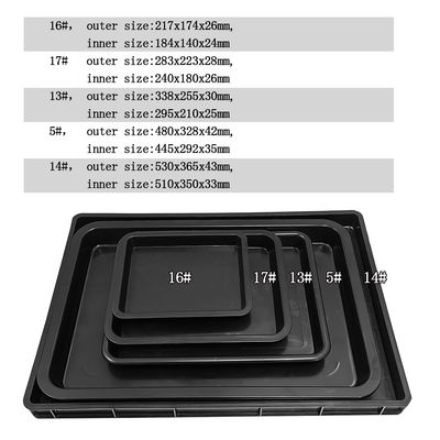 530x365x43mm ESD سینی های مربع ضد ایستاتیک سیاه پلاستیک مستطیل کم عمق سینی های ESD دایره چرخش الکترونیکی