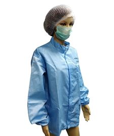 کتهای ضد الکتریسیته لباس Cleanroom 5mm Grid Polyester YKK Zip با چاپ آرم