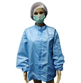 کتهای ضد الکتریسیته لباس Cleanroom 5mm Grid Polyester YKK Zip با چاپ آرم